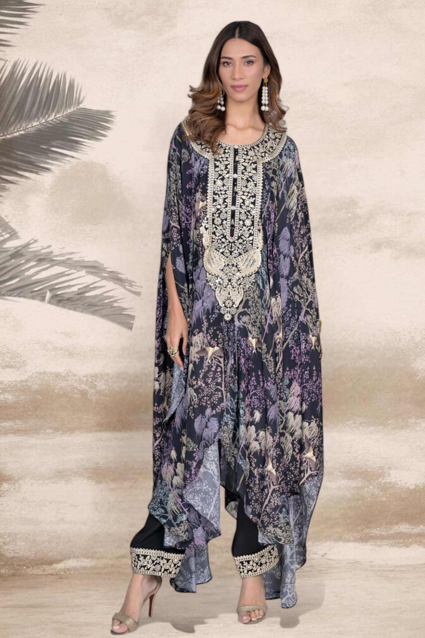 Printed Kaftan Set with Embroidery