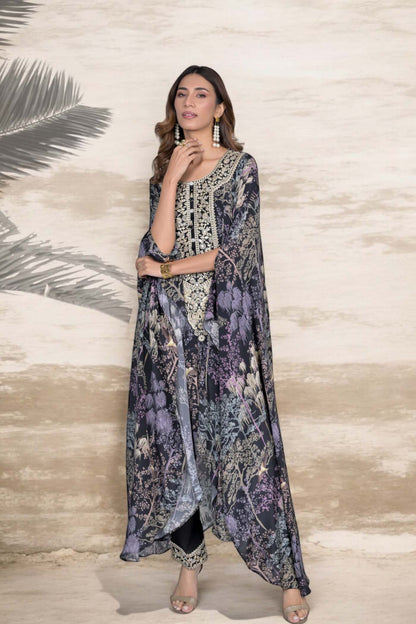 Printed Kaftan Set with Embroidery