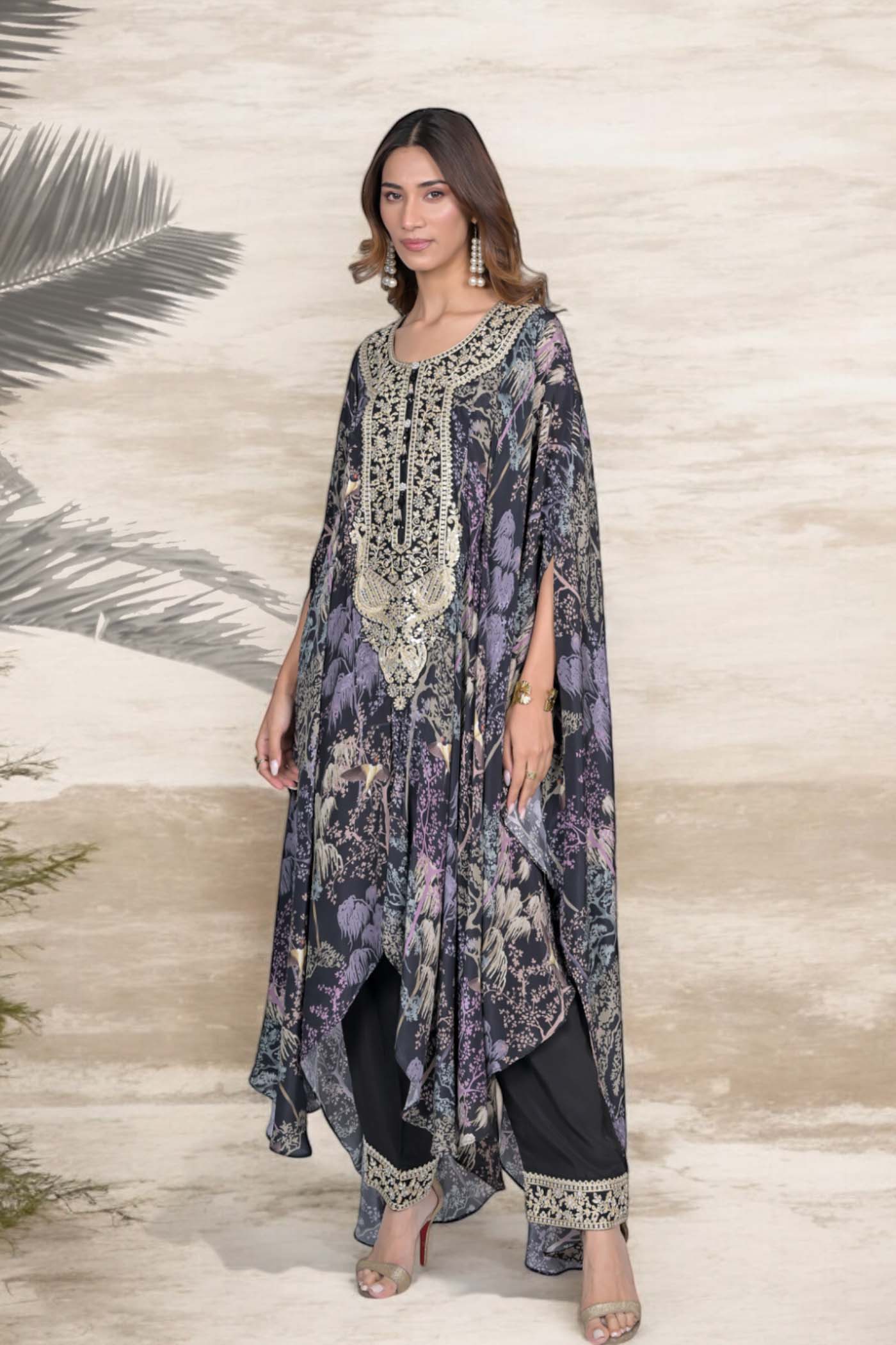 Printed Kaftan Set with Embroidery