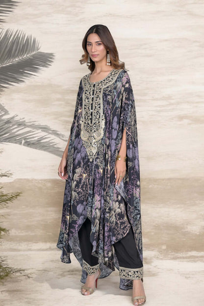 Printed Kaftan Set with Embroidery