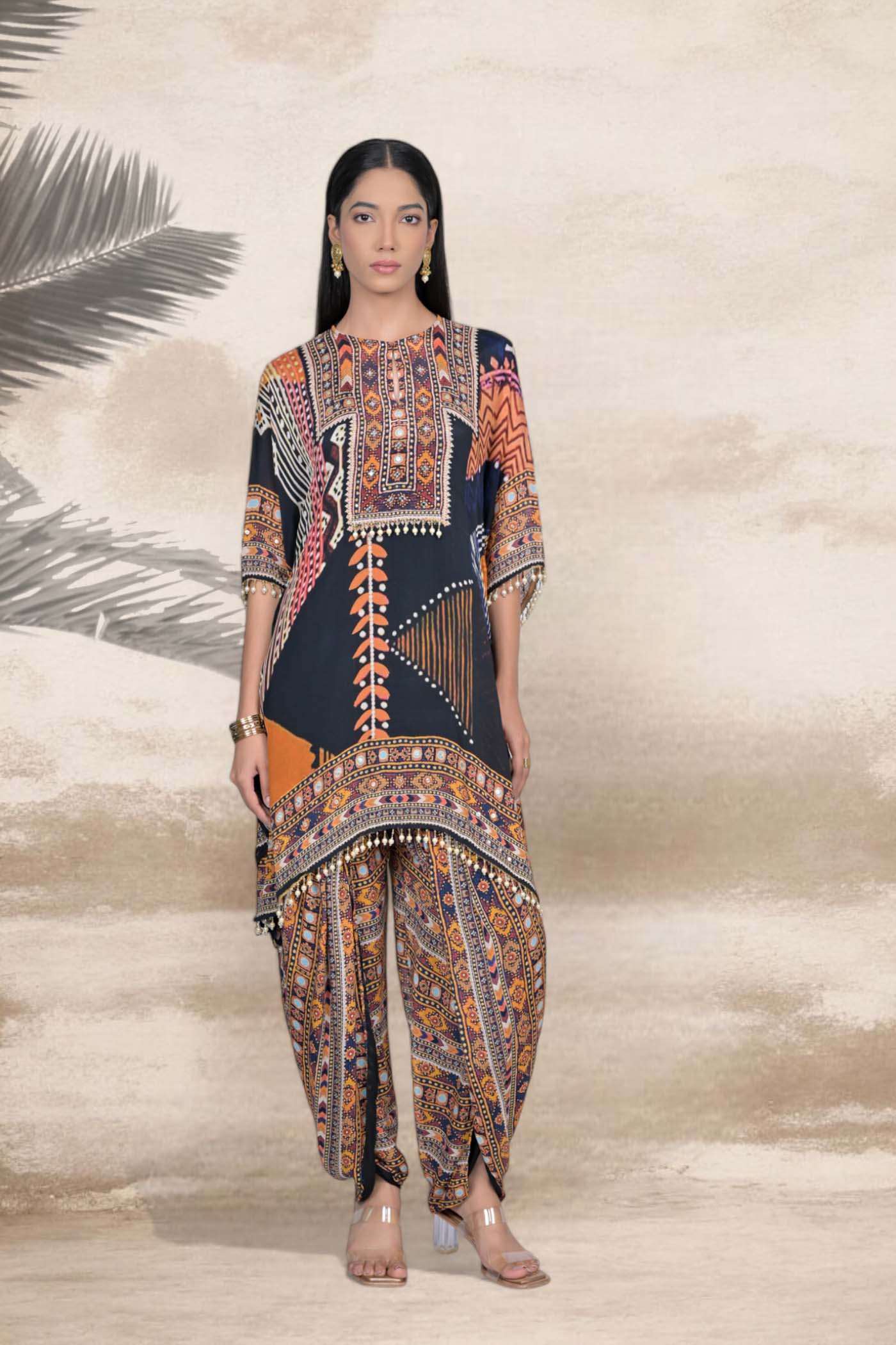 Boho-Chic Patchwork Tunic and Dhoti Set