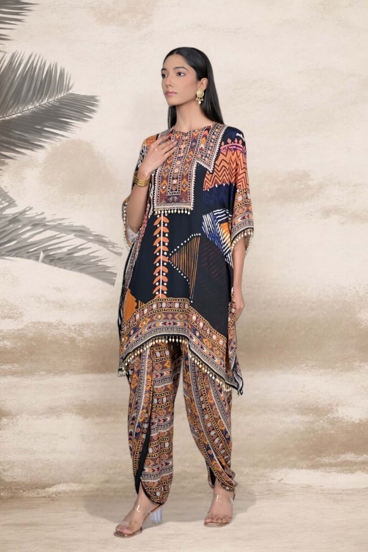 Boho-Chic Patchwork Tunic and Dhoti Set