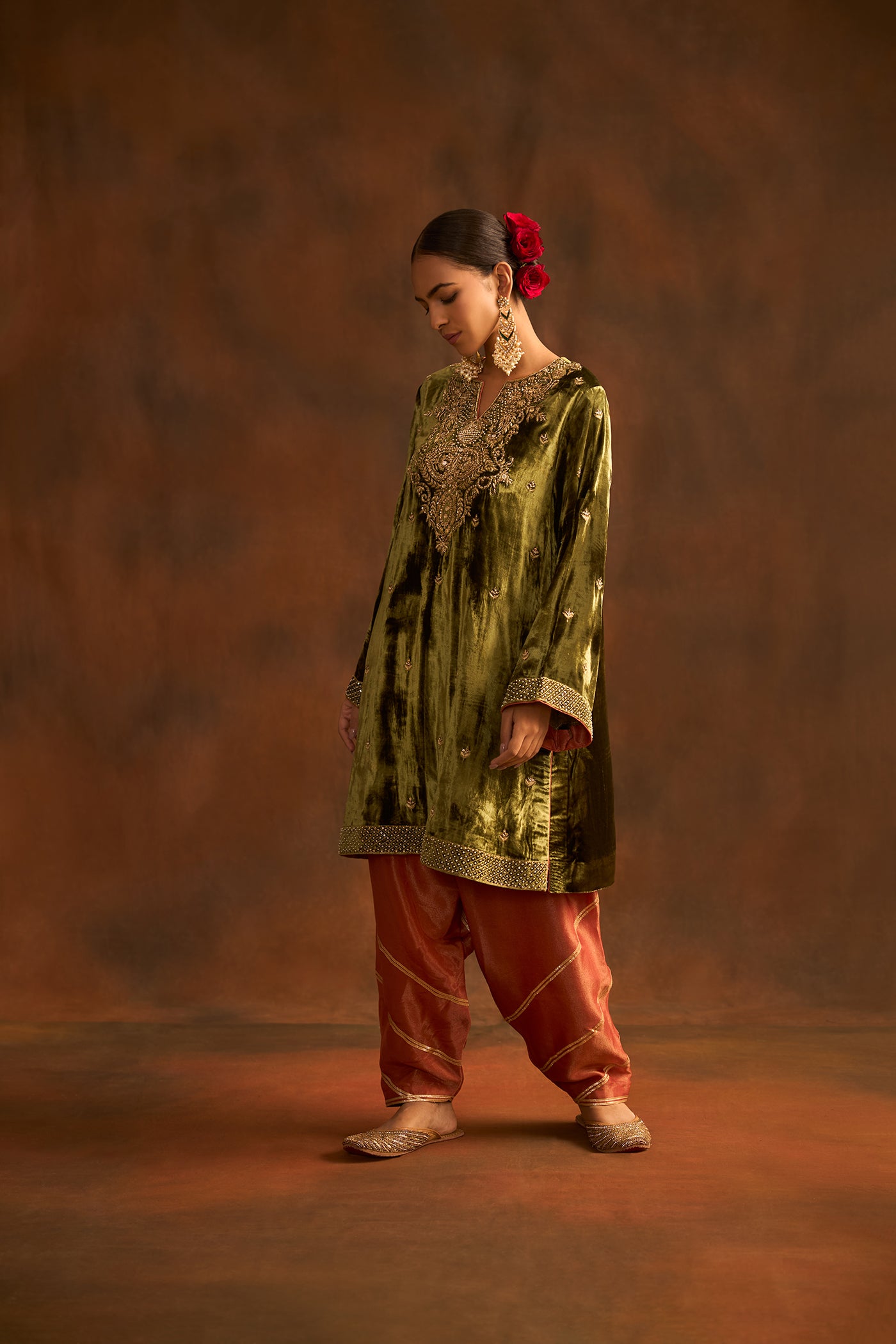 Anima Aline velvet kurta with tissue salwar