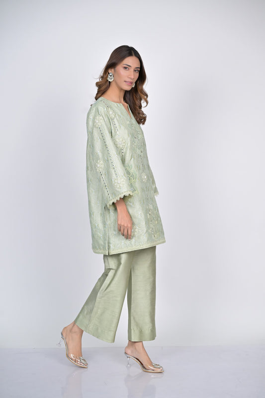 Sage Green Embroidered Kurta and Pants Set