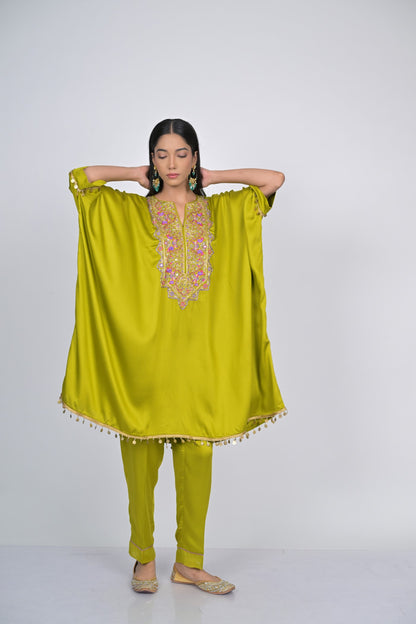 Green Embroidered Kaftan Set