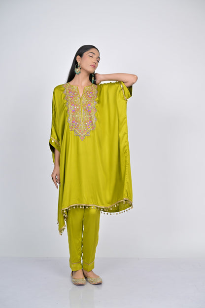 Green Embroidered Kaftan Set