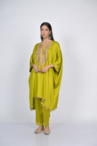 Green Embroidered Kaftan Set