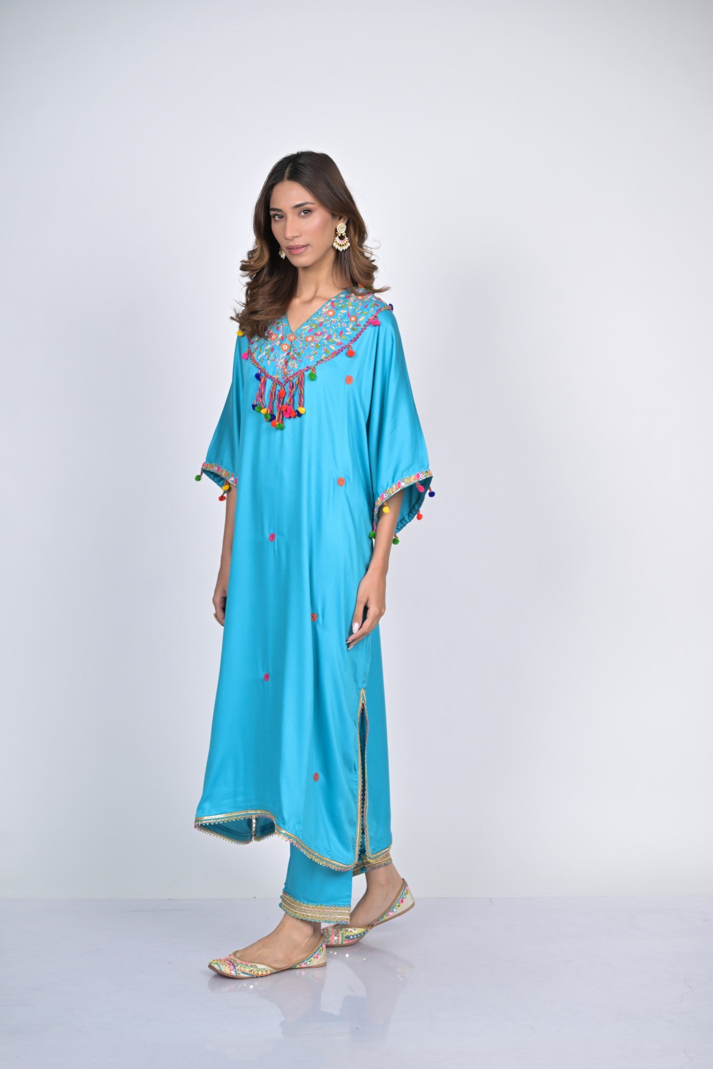 Blue Embroidered Kaftan Set