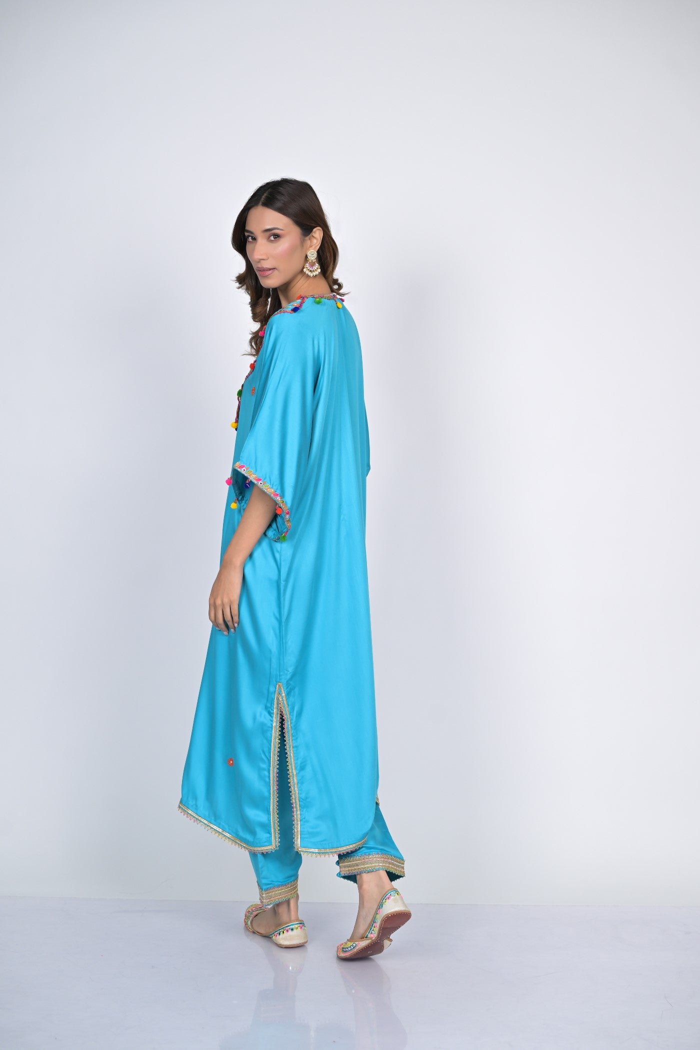 Blue Embroidered Kaftan Set