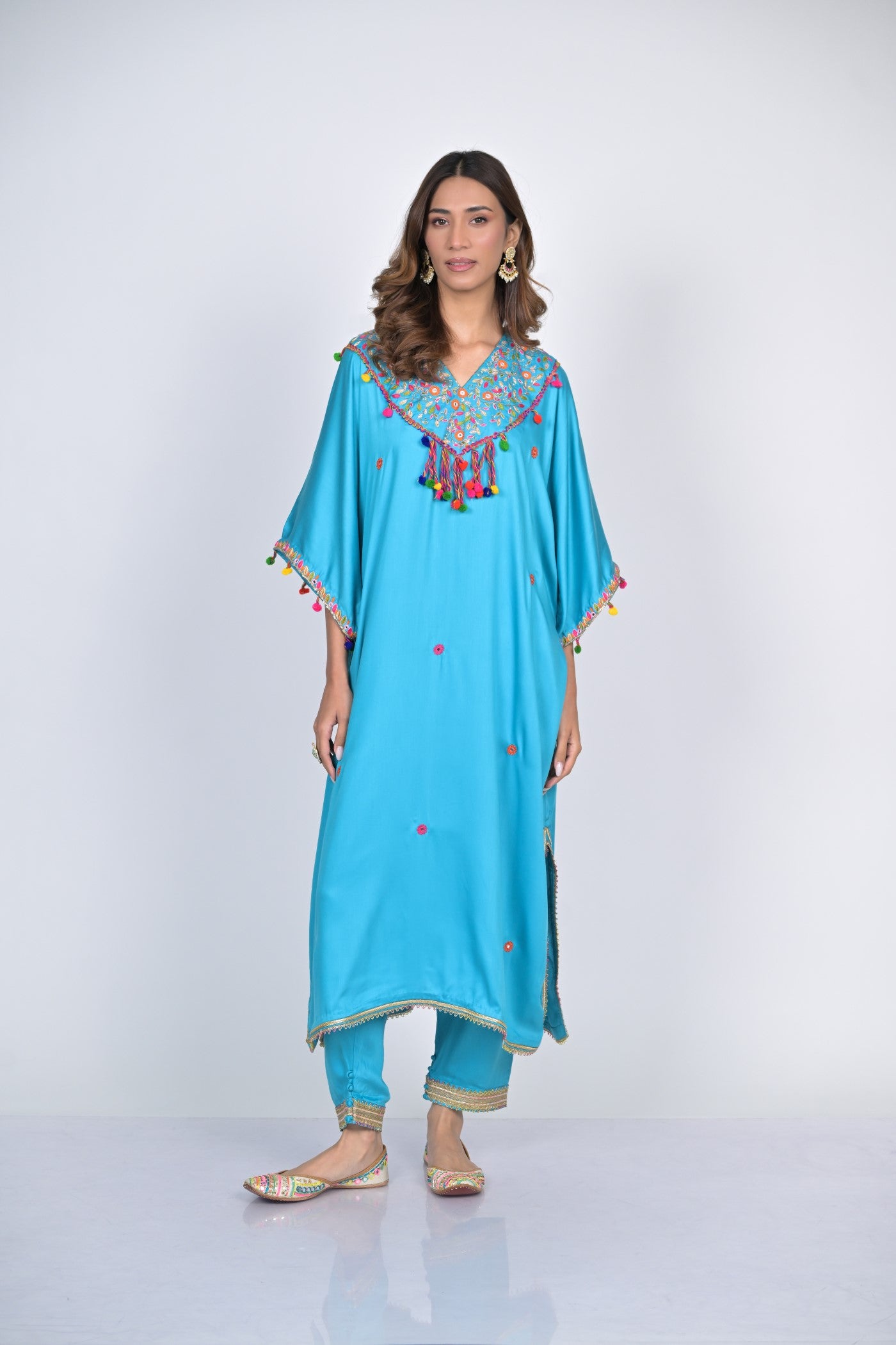 Blue Embroidered Kaftan Set