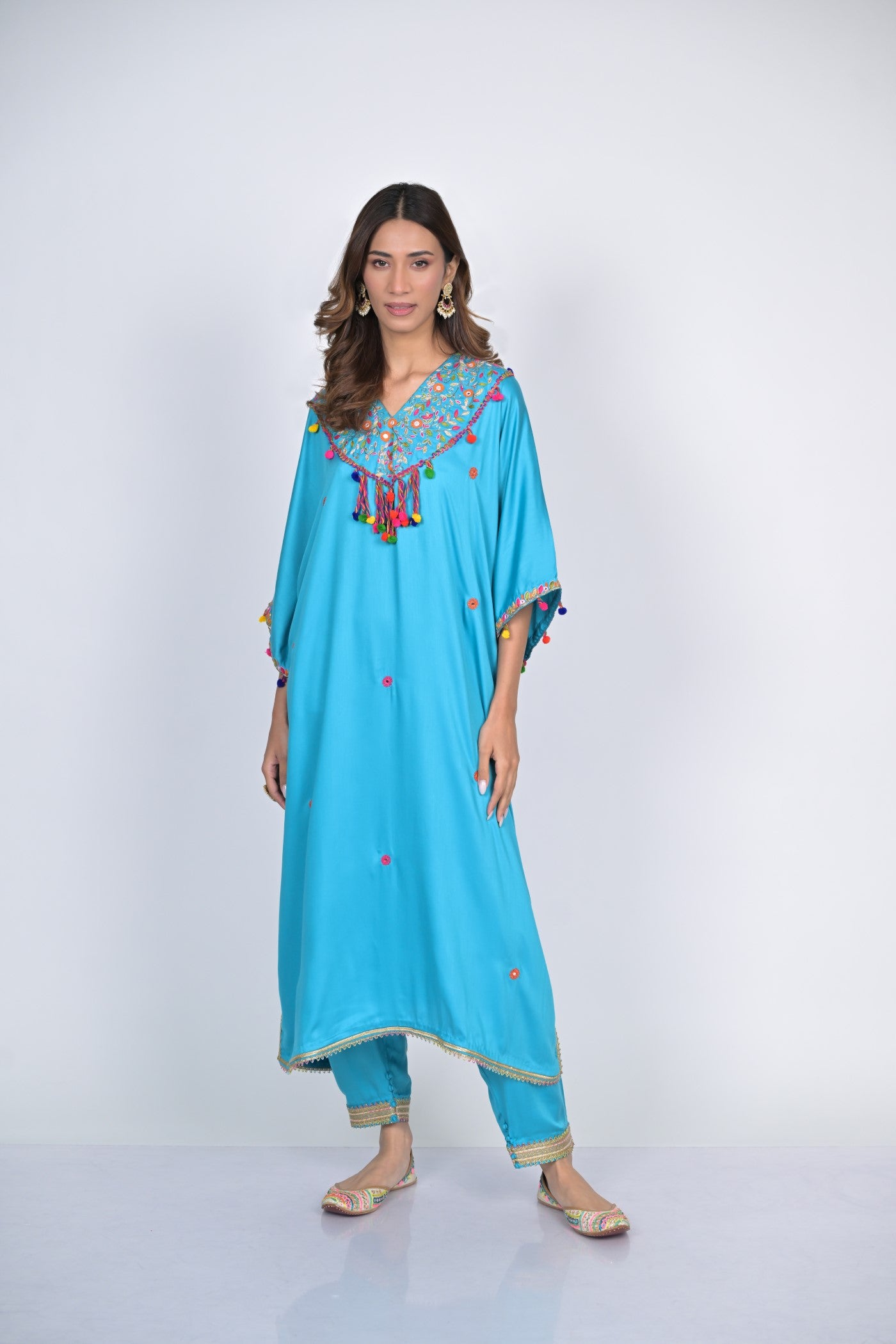 Blue Embroidered Kaftan Set