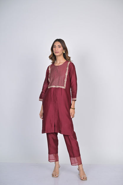 Maroon Sheer Dupatta Kurta Set