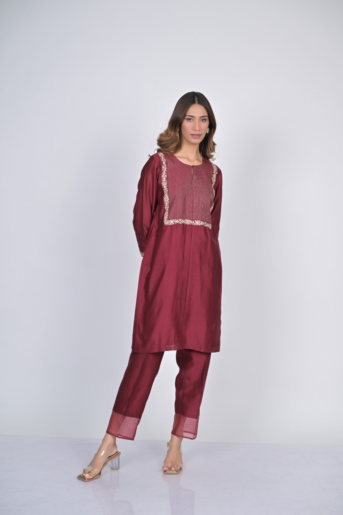 Maroon Sheer Dupatta Kurta Set